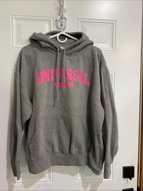 Universal Gray Crewneck Sweatshirt with Pink Logo
